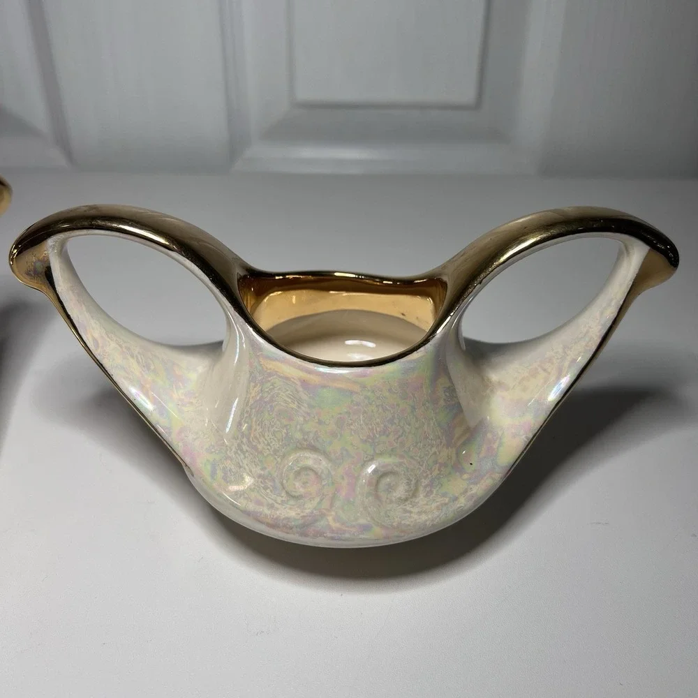 Vtg Pearl China Company Iridescent Lusterware Creamer‎ Sugar 22k Gold Trim